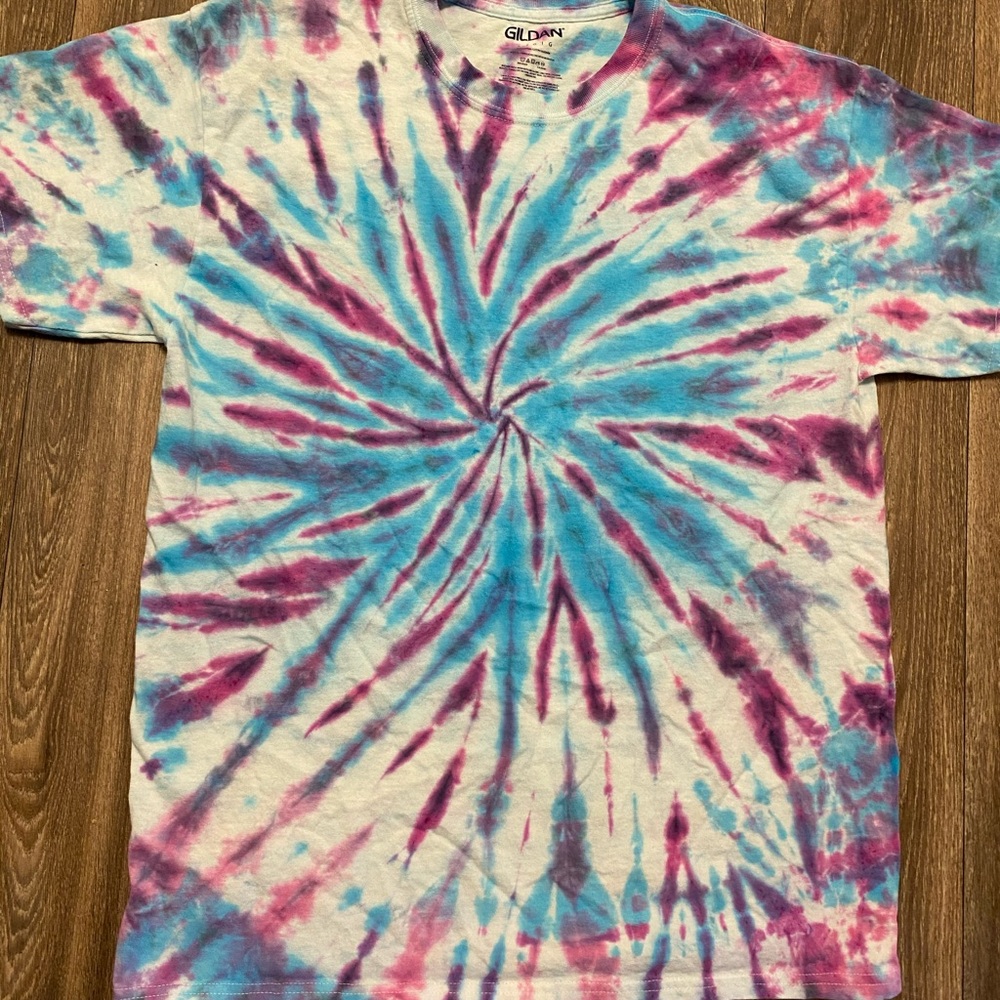 Teal pink and purple tie-dye T-shirt